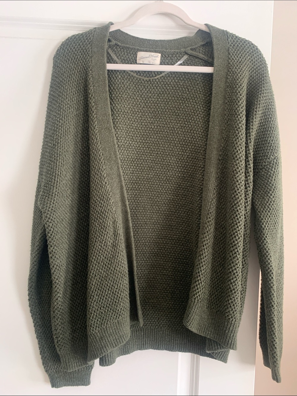 Universal Thread Olive Green Open-Front Waffle Cardigan